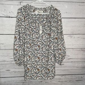 NWT Max Studio Y-neck Cottagecore Blouse Women Plus Size 1X‎ Blue/White Floral